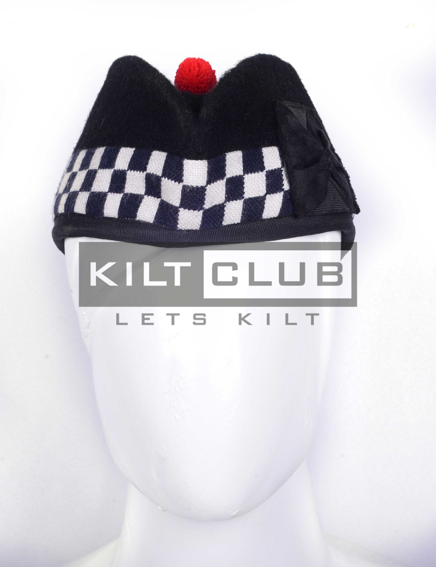Black Wool - Dark Blue & White Diced Glengarry Hat