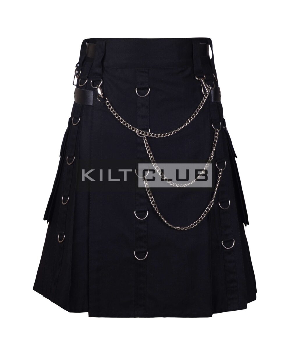 Black Cotton Silver Chains Gothic Kilt