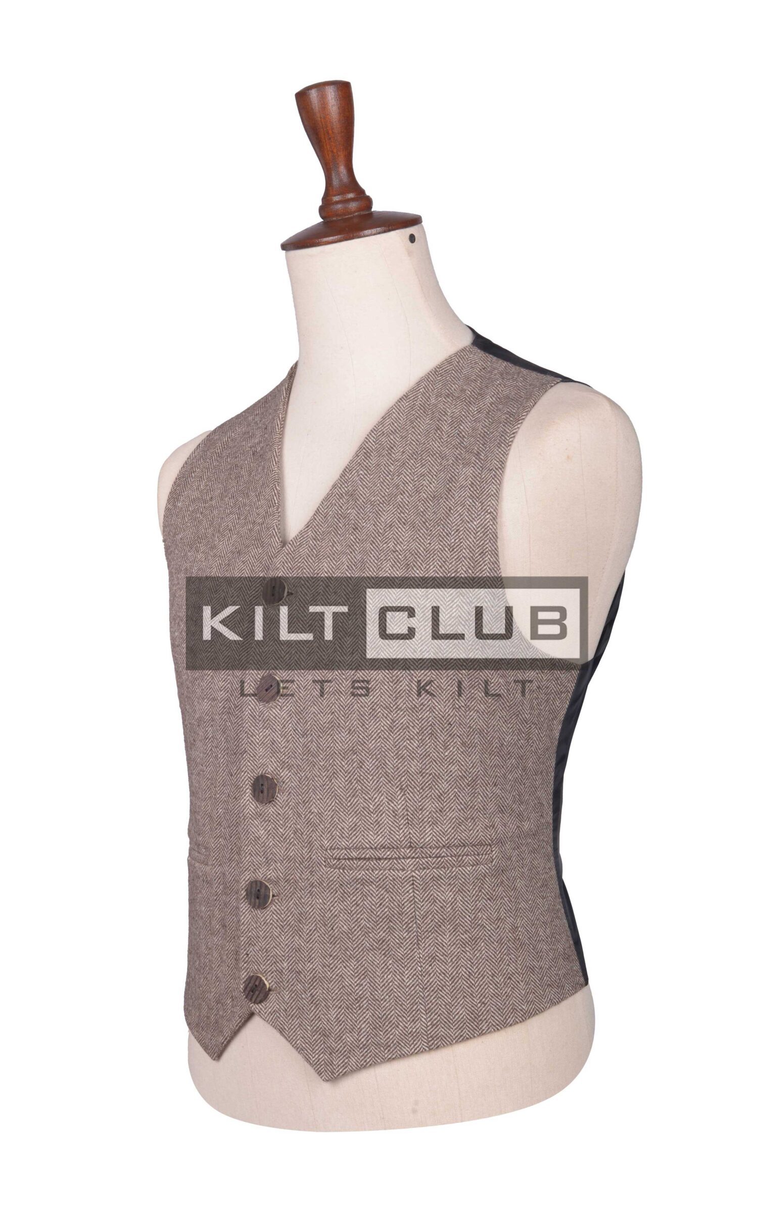 Brown Tweed Bone Buttons Argyll Waistcoat