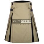 Khaki Cotton Black Tartan Hybrid Kilt