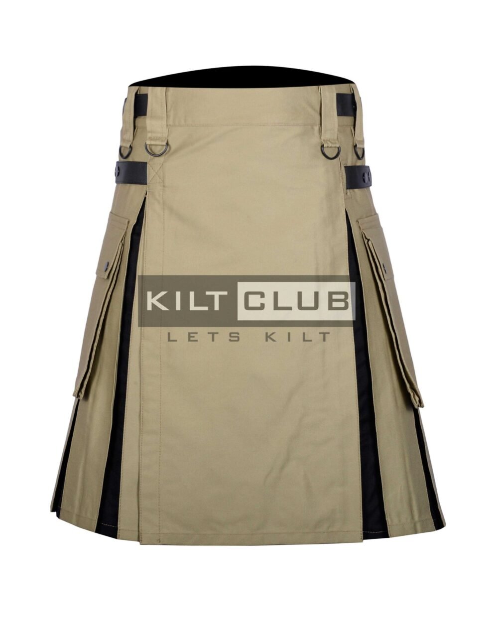 Khaki Cotton Black Tartan Hybrid Kilt