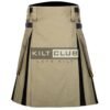 Khaki Cotton Black Tartan Hybrid Kilt