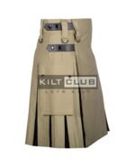 Khaki Cotton Black Tartan Hybrid Kilt - Image 3