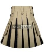 Khaki Cotton Black Tartan Hybrid Kilt - Image 2