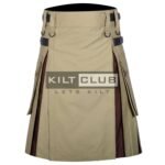 Khaki Cotton Brown Tartan Hybrid Kilt