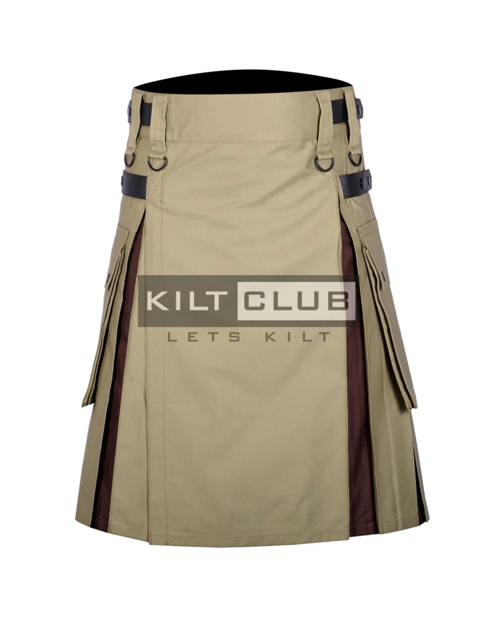 Khaki Cotton Brown Tartan Hybrid Kilt