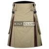 Khaki Cotton Brown Tartan Hybrid Kilt