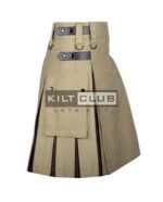 Khaki Cotton Brown Tartan Hybrid Kilt - Image 2