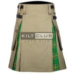 Khaki Cotton Irish Tartan Hybrid Kilt