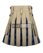 Khaki Cotton Ramsay Blue Tartan Hybrid Kilt - Image 3