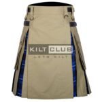Khaki Cotton Ramsay Blue Tartan Hybrid Kilt