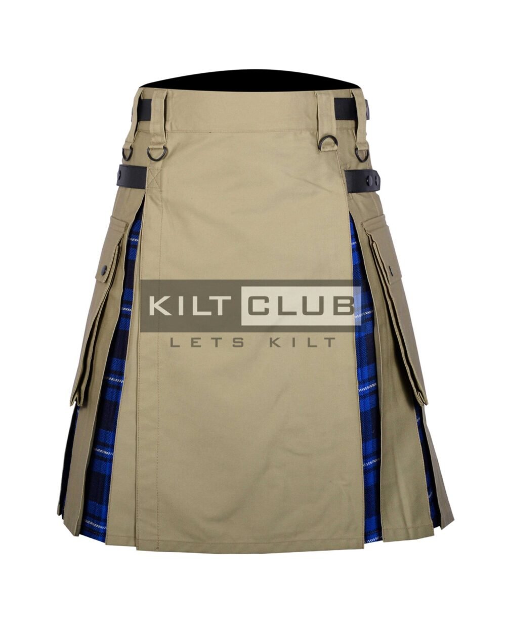 Khaki Cotton Ramsay Blue Tartan Hybrid Kilt