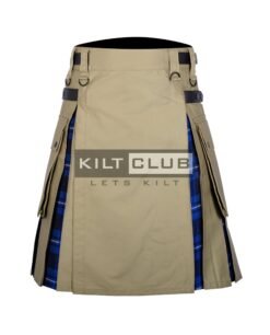 Khaki Cotton Ramsay Blue Tartan Hybrid Kilt
