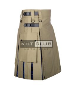 Alternative view of Khaki Cotton Ramsay Blue Tartan Hybrid Kilt