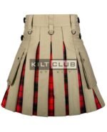 Khaki Cotton Scottish Rose Tartan Hybrid Kilt - Image 3