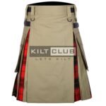 Khaki Cotton Scottish Rose Tartan Hybrid Kilt