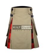 Khaki Cotton Scottish Rose Tartan Hybrid Kilt