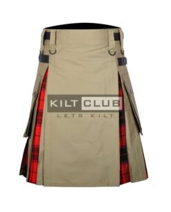 Khaki Cotton Scottish Rose Tartan Hybrid Kilt