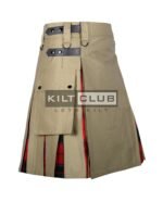 Khaki Cotton Scottish Rose Tartan Hybrid Kilt - Image 2