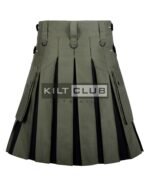 Olive Green Cotton - Black Tartan Hybrid Kilt - Image 2
