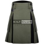 Olive Green Cotton - Black Tartan Hybrid Kilt