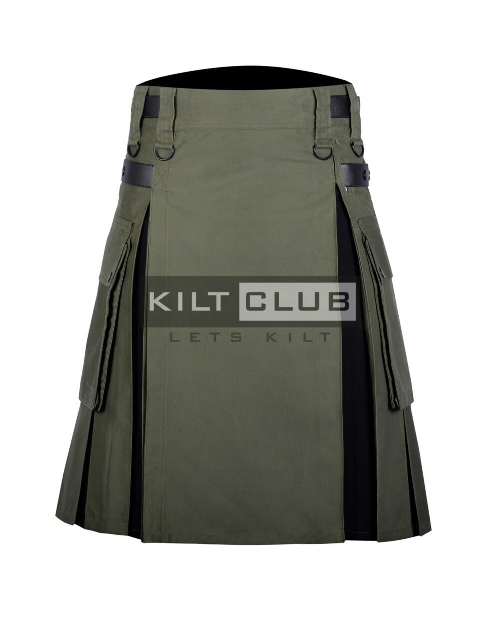 Olive Green Cotton - Black Tartan Hybrid Kilt