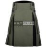 Olive Green Cotton - Black Tartan Hybrid Kilt
