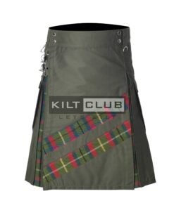 Olive Green Cotton - County Mayo Tartan Hybrid Kilt