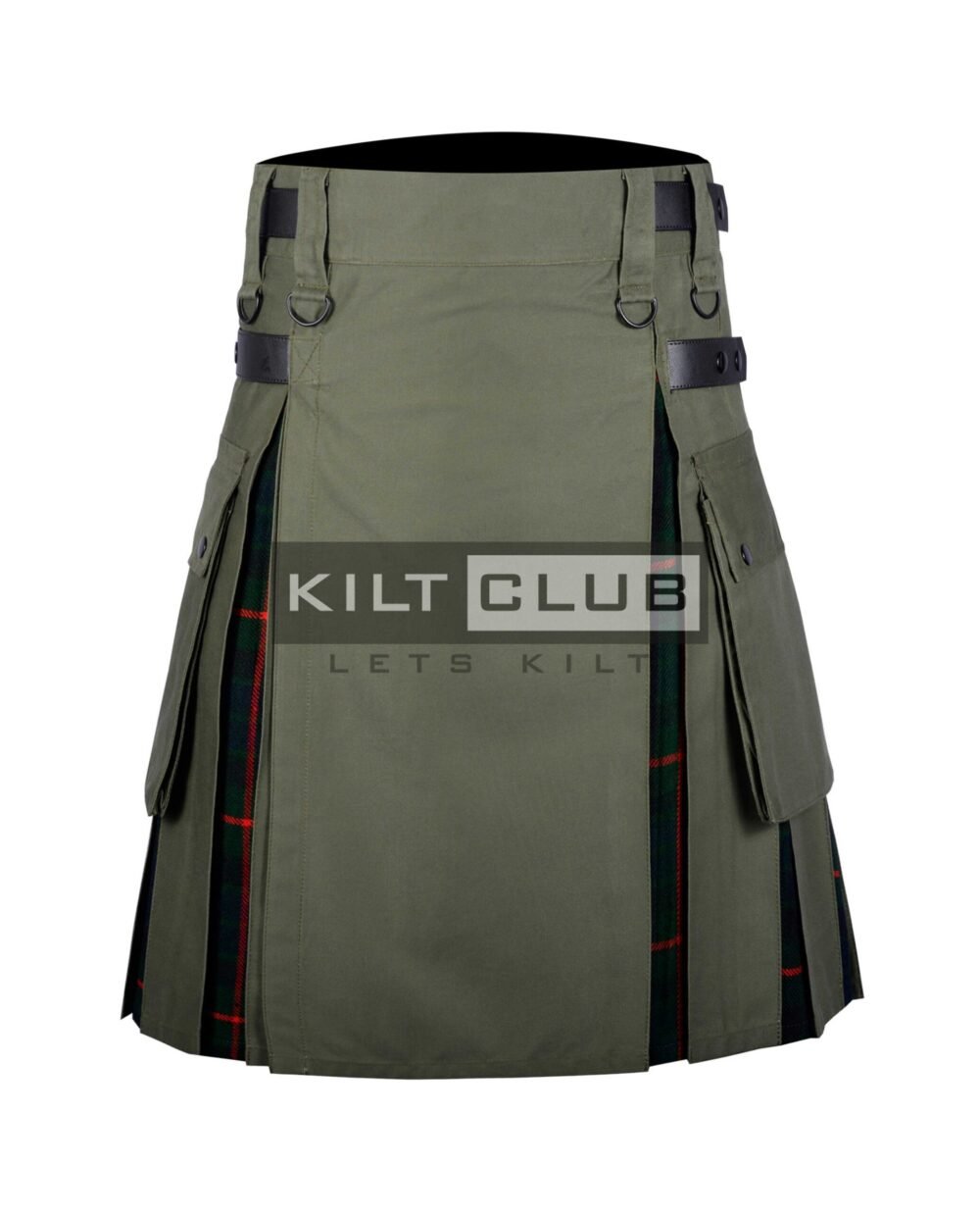 Olive Green Cotton - Gunn Tartan Hybrid Kilt