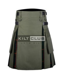 Olive Green Cotton - Gunn Tartan Hybrid Kilt