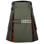 Olive Green Cotton - Wallace Tartan Hybrid Kilt
