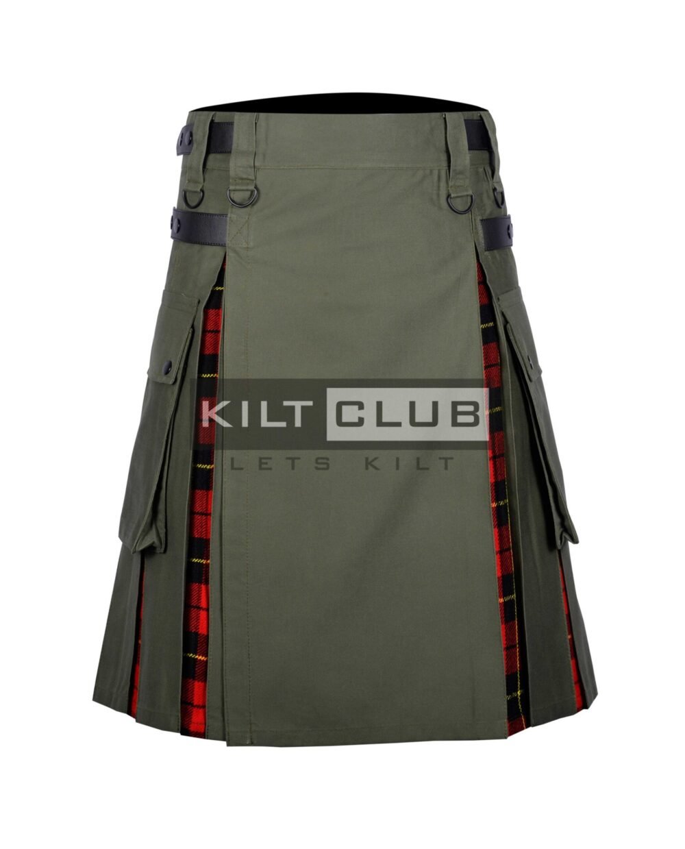 Olive Green Cotton - Wallace Tartan Hybrid Kilt