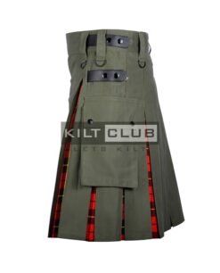 Alternative view of Olive Green Cotton - Wallace Tartan Hybrid Kilt