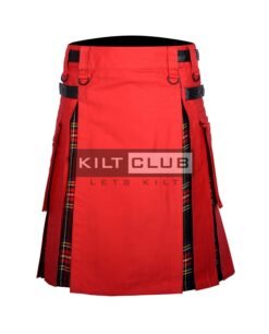 Red Cotton - Black Stewart Tartan Hybrid Kilt