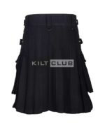Solid Black Wool Utility Kilt
