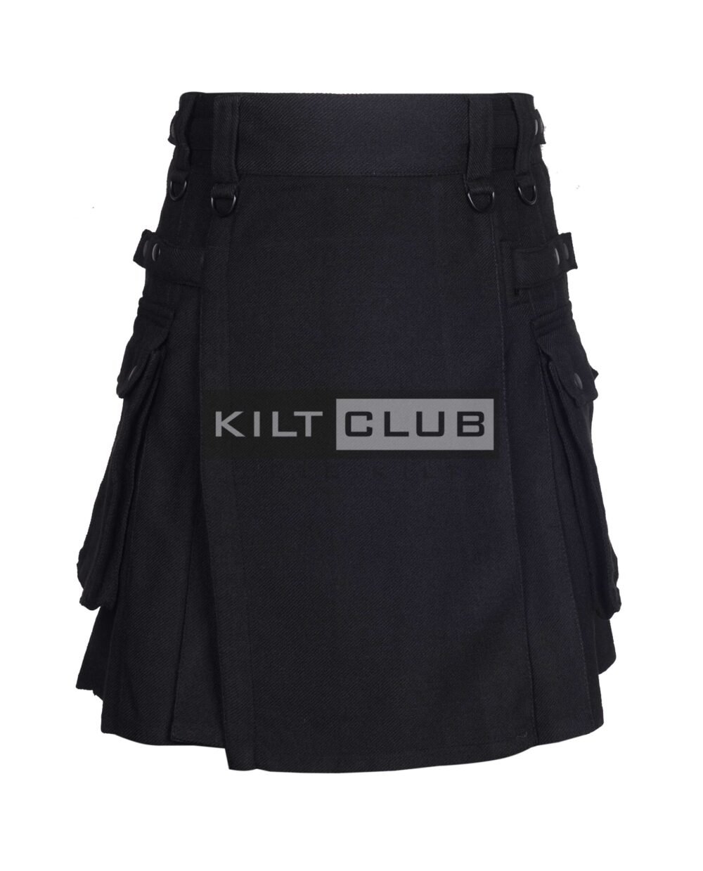Solid Black Wool Utility Kilt