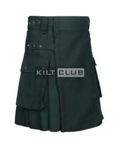 Alternative view of Solid Green Wool Utility Kilt