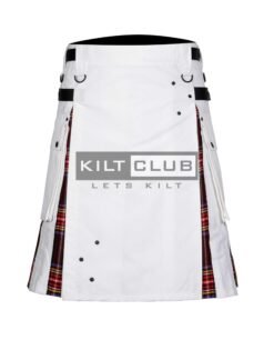 White Cotton - Stewart Black Tartan Hybrid Kilt