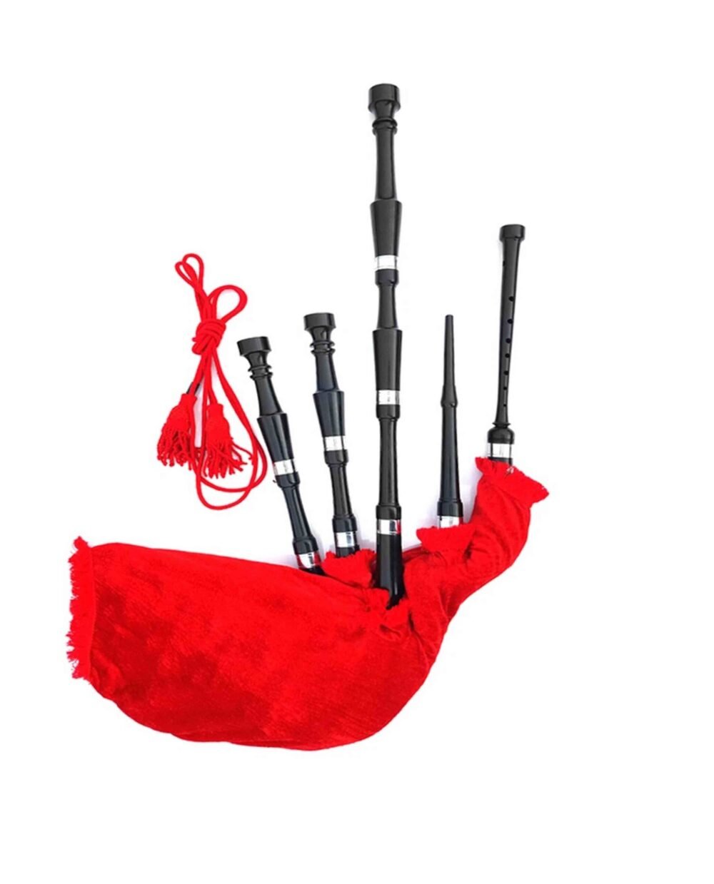 Scottish Plain Bagpipe Half Red Tartan Silver Mounts