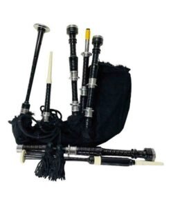 reat Highland Scottish Bagpipes Silver Mounts Black Rosewood