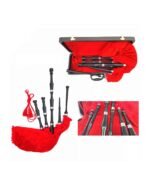 Scottish Plain Bagpipe Half Red Tartan Silver Mounts - Image 3