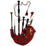 Scottish Bagpipe Silver Plain Mounts Black Finish Highland