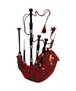 Scottish Bagpipe Silver Plain Mounts Black Finish Highland