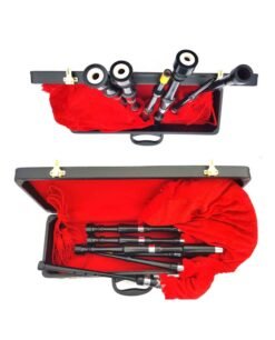 Alternative view of Scottish Plain Bagpipe Half Red Tartan Silver Mounts