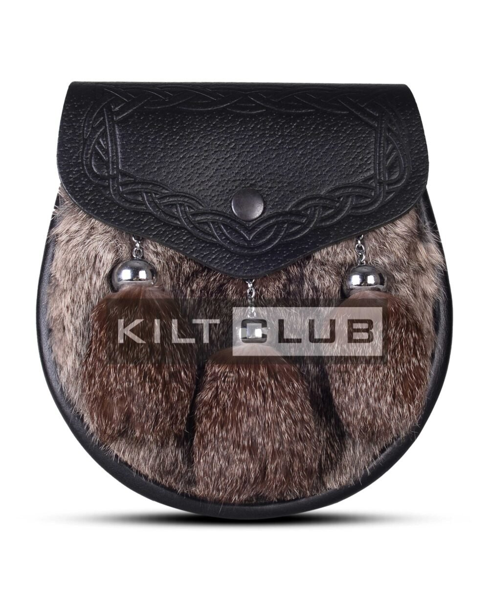 Black Leather Brown Rabbit Fur Semi Dress Sporran