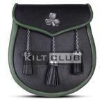 Shamrock Emblem Black Leather Day Sporran