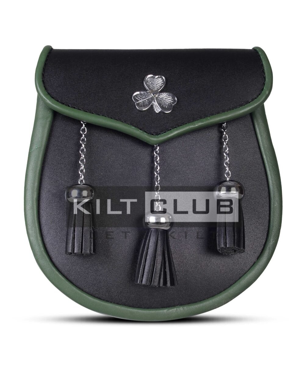 Shamrock Emblem Black Leather Day Sporran