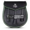 Shamrock Emblem Black Leather Day Sporran