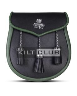 Shamrock Emblem Black Leather Day Sporran