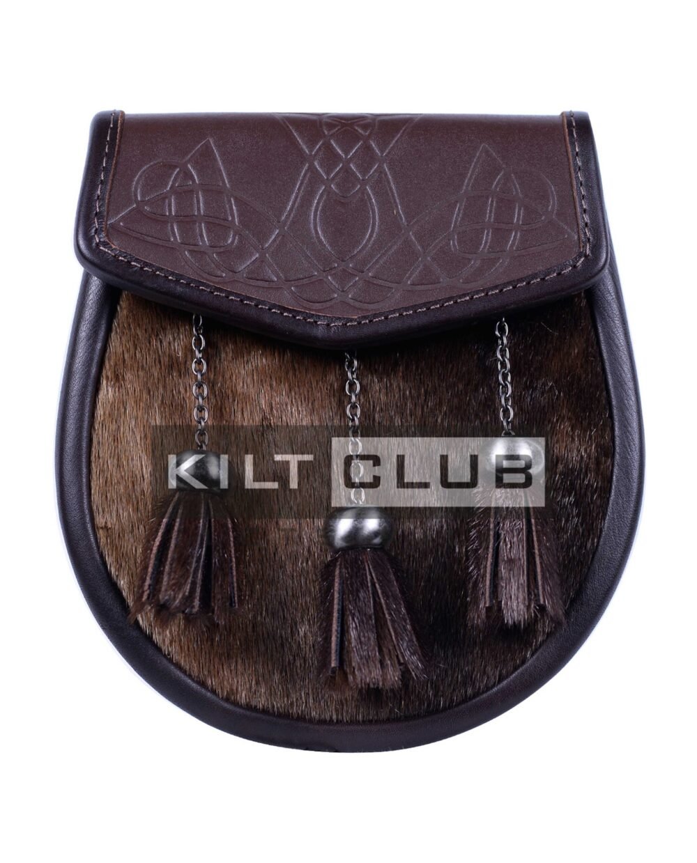 Brown Leather Special Embossed Seal Fur Sporran
